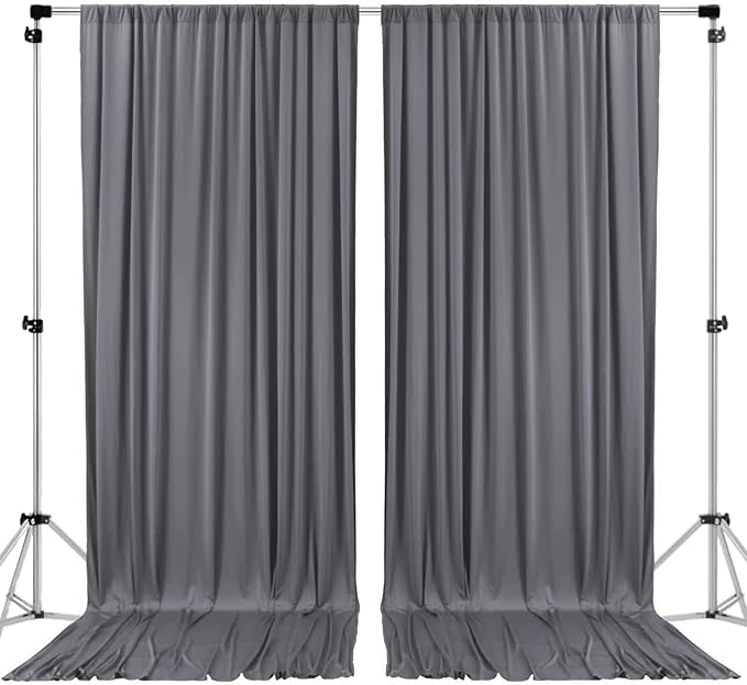 AK TRADING CO. 10 feet x 10 feet Charcoal IFR Polyester Backdrop Drapes Curtains Panels with Rod Pockets - Wedding Ceremony Party Home Window Decorations