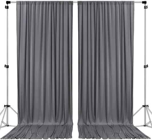 AK TRADING CO. 10 feet x 10 feet Charcoal IFR Polyester Backdrop Drapes Curtains Panels with Rod Pockets - Wedding Ceremony Party Home Window Decorations