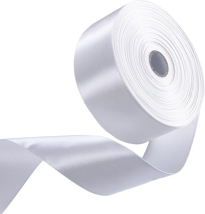 2" x 50 Yards White Satin Ribbon Single Faced Fabric Ribbons for Gift Wrapping, Large Crafting Projects, Flower Bouquet, Wedding, Home Decor