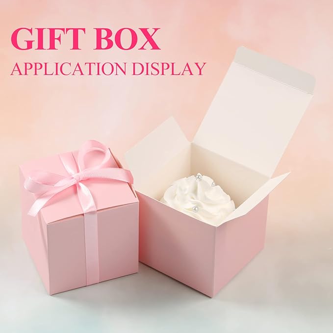 COTOPHER 60pcs Small Gift Boxes, Favor Boxes 2x2x2 inches Paper Gift Boxes with Ribbons Candy Box for Wedding Favors Baby Shower Bridal Shower Birthday Party (60pcs 2x2x2, Pink)