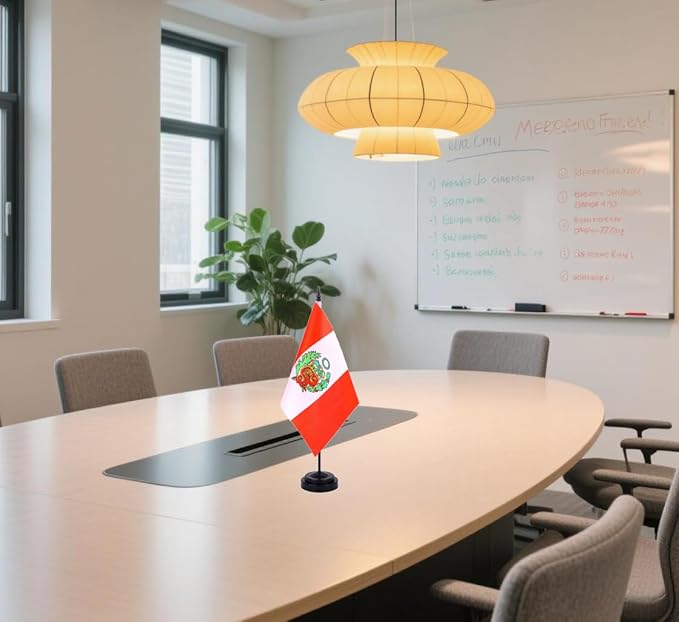 Peru Desk Flag 12" Solid Pole Deluxe Set Peruvian Flags Banner Mini Small Peru Office Table Flags with Black Stand Base Desktop Decorations(2Pack)