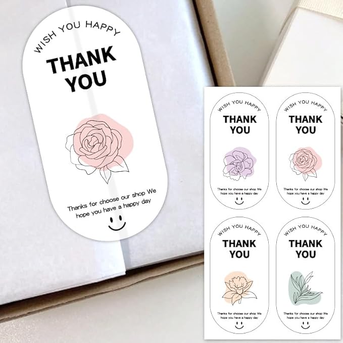 500 Pieces Sealing Large Thank You Stickers, Large Gift Flower Decorative Wrapping Stickers, Suitable for Boxes and Bags Outer Labels Seal Decals Gift Boxes Decoration. (Grateful Petals)