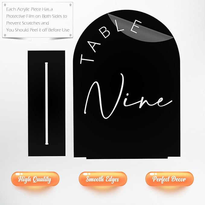 Black Arched Wedding Table Numbers 1-20 with Stands, 5x7 Inch Black Acrylic Arch Sign with Holder, Arch Acrylic Table Numbers for Wedding Reception (1-20, 5"x7")
