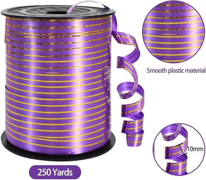 TONIFUL Curling Ribbon-Purple Gold Balloon Curling Ribbons-250 Yards Balloon String for DIY Decor,Gift Wrapping,Ribbons and Bows for Christmas New Year Birthday Gifts Graduation Supplies