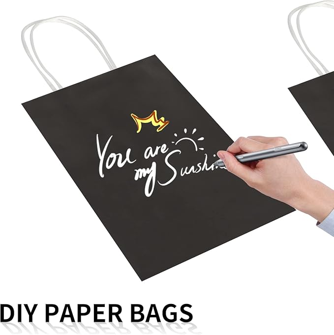 Toovip 50 Pack 5.25x3.25x8.25 Inch Small Black Kraft Paper Bags with Handles Bulk, Gift Wrap Bags for Favor Grocery Retail Party Birthday Shopping Business Goody Craft Merchandise Take Out Cub Sacks