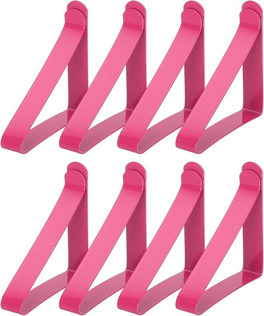 uxcell 8 Pack Tablecloth Clips, Stainless Steel Table Cloth Cover Clamps, 2.56" x 2.68" Windproof Holder Clips for Home Party Picnic Wedding Camping Dining Tables, Rose Red