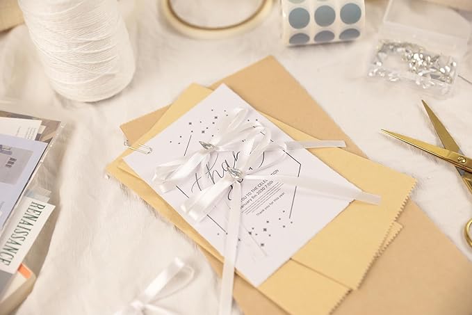 White Satin Ribbon 1/4 inch X Continuous 50 Yards, Single Face Polyester Ribbon Perfect for Gift Wrapping, Flower Bouquet, Wedding Decor, Crafts, Bow Making, Sewing and More