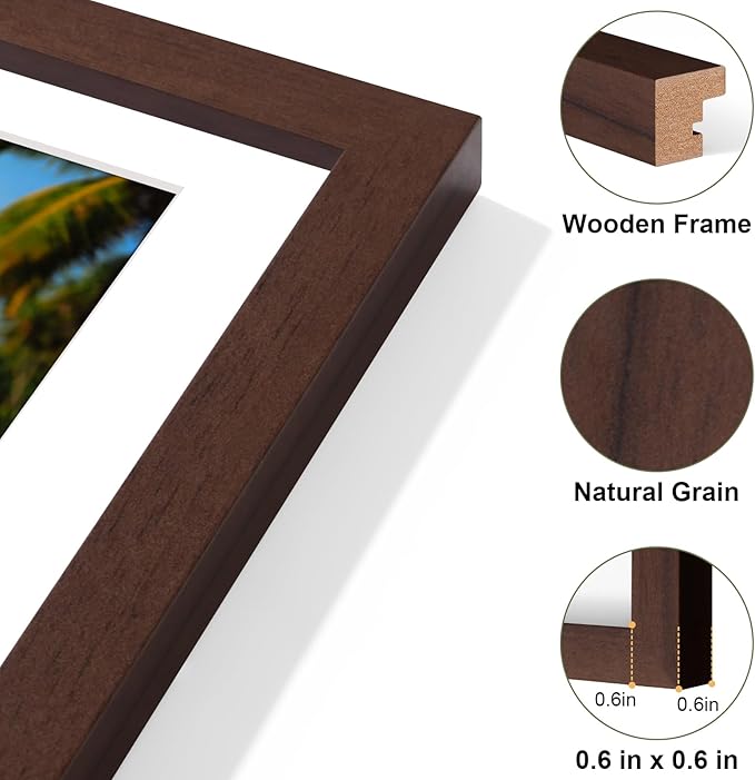 Vittanly 11x14 Collage Picture Frame, Displays 5Pcs 4x6 Pictures with Mat, Picture Frames Collage Wall Decor, Brown, 1 Pack