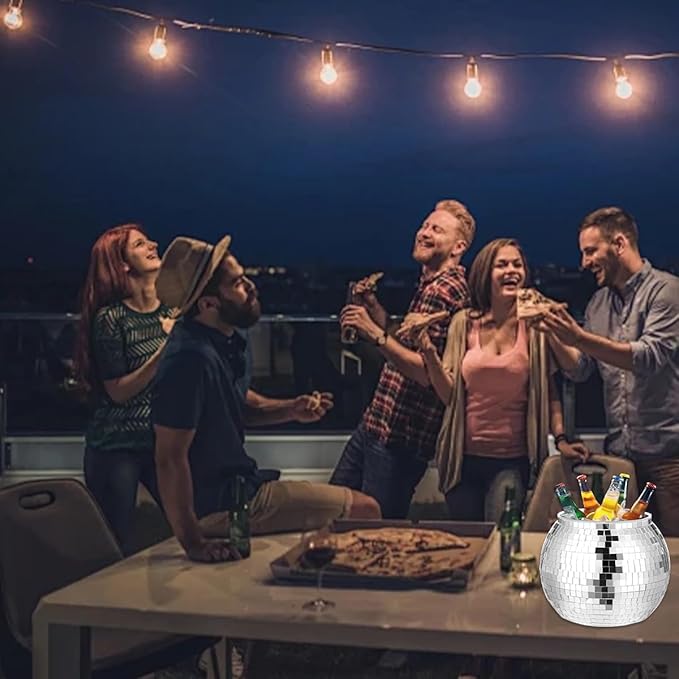 6 Pcs Disco Ball Vase,Plastic Disco Ball Centerpieces Silver Disco Ball Planter Mirror Disco Ball Ice Bucket Disco Ball Decor Can Be Used for Wedding Centerpieces,Birthday,Office(9 Inch)