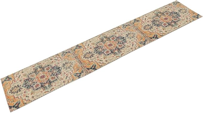 Bohemia Orange Table Runner, Rustic Farmhouse Vintage Geometric Floral Print Table Cover for Home Kitchen Dining Table Party Decor, 13x60inch