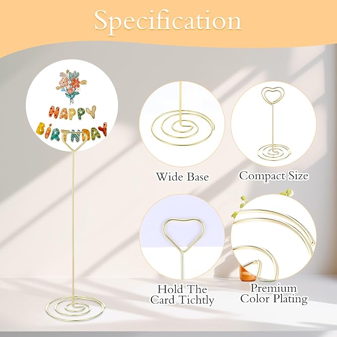 MAQUITA 36pcs Place Card Holder, Table Number Holders, Table Card Holders, Table Number Stands, Wire Table Picture Photo Holder with Heart Shaped Menu Memo Clips for Wedding Favors