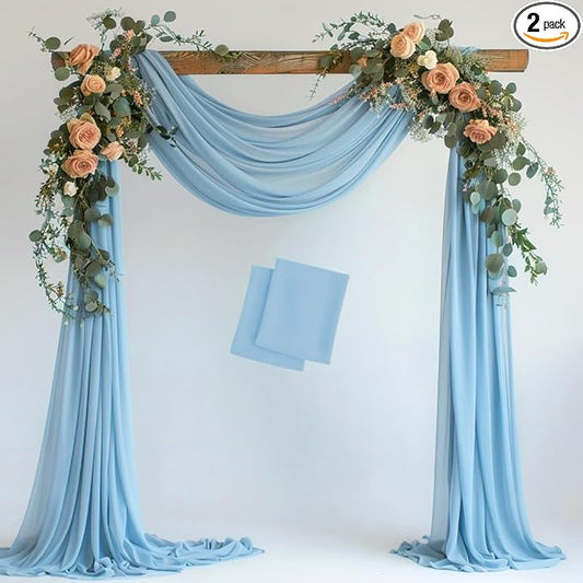 Wokceer Wedding Arch Draping 2 Panels 28.7" x 20FT Baby Blue Sheer Fabric Backdrop for Ceremony, Birthday Party, Bridal Shower Decoration