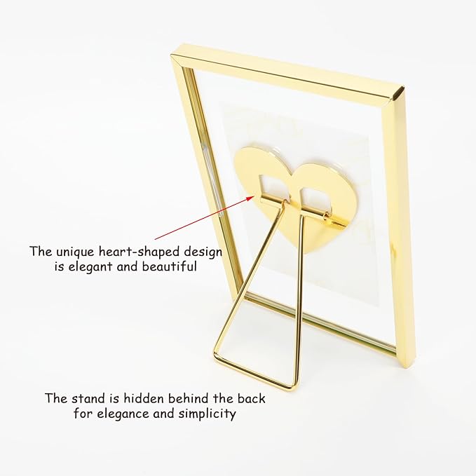 Gold Floating Frame (4"x6",Vertical) with Romantic Heart, For Picture 3x5, 2x3,1x2, Tabletop Shelf Photo Frame, Classy Gift For Festival, Home or Wedding…