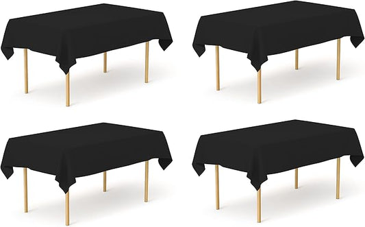 Pomp Black 60" x 102" Poplin Polyester Tablecloth (4 Pack) | Wrinkle + Stain Resistant Easy Care Premium Fabric | Fits 6FT Rectangle Table