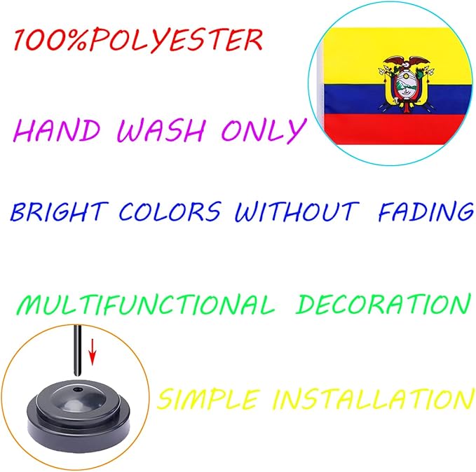 WXTWK 2 Pack Ecuador Flag Ecuador Deluxe Desk Flag Set - Mini Small Ecuadorians Table Office Flags with Black 12" Solid Pole Stand Base Classroom Meeting Desktop Decorations