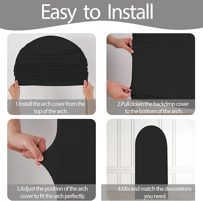 WEERRW Black Arch Backdrop Cover Set of 2 Spandex Fitted Round Top Chiara Backdrop Stand Stretchy Wedding Covering for Event Birthday Party Banquet Decoration (6FT, 7.2FT)