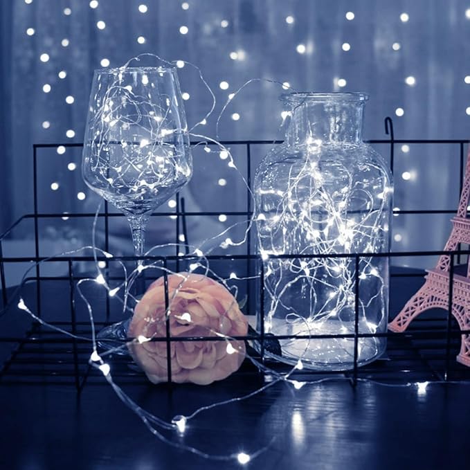 ZGWJ 12 Pack Fairy Lights Battery Operated, 7ft 20 Mini LED Fairy String Lights Silver Wire 3 Modes for DIY, Parties, Wedding, Bedroom, Halloween Christmas Decoration Silver White