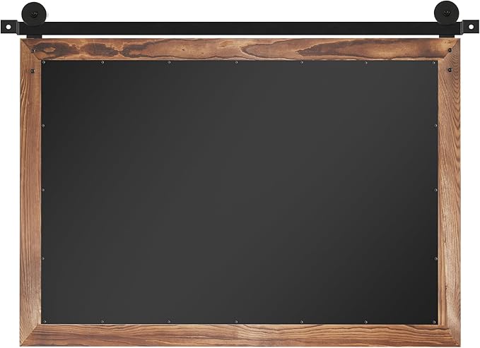 COGOOD Farmhouse Barn Door Mirror - 41" x 26" Rustic Wood Framed Wall Mirror for Bathroom, Living Room, Bedroom Wall Decor (Brown)