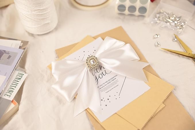 White Satin Ribbon 1-1/2 inch X Continuous 100 Yards, Single Face Polyester Ribbon Perfect for Gift Wrapping, Flower Bouquet, Wedding Decor, Crafts, Bow Making, Sewing and More