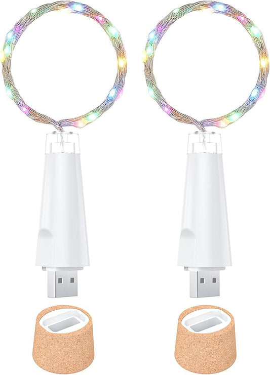 USB Bottle Lights Rechargeable Wine Bottle Fairy Lights Cork LED String Lights 20 LEDs Copper Wire for Table Party DIY Decor