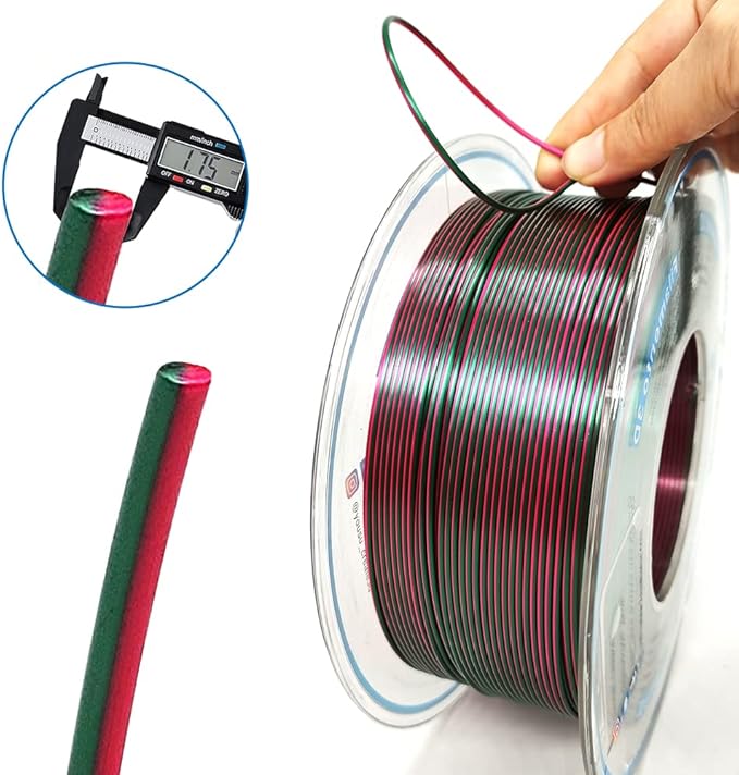 YOUSU Silk PLA Filament 1.75mm 3D Printer Filament Coextrusion Filament Dual Color, Compatible with Most of 3D Printer, Silk Purple Green Color Change PLA,1kg(2.2lbs).