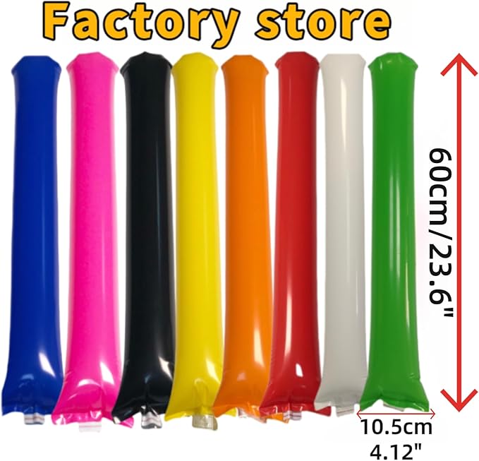 48pcs Round Head Boom Sticks Thunder Sticks Cheering Sticks Team Spirit Plastic Cheerleading Spirit Stick Clapper Inflatable Noise Maker Sports Supply (Black)