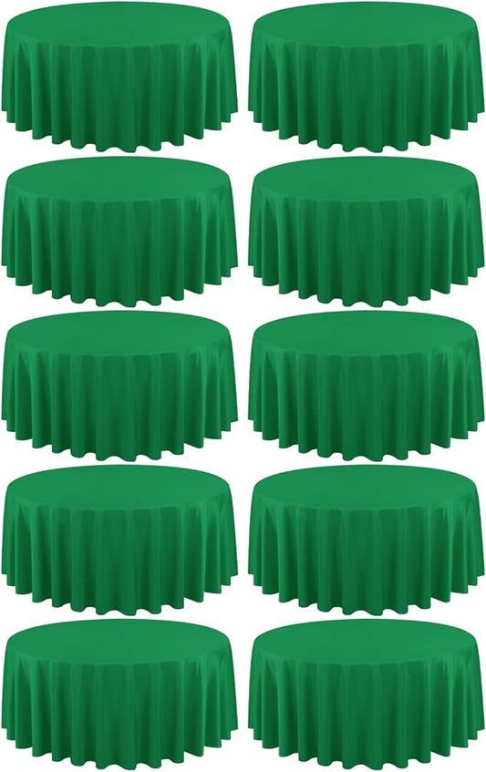 10 Pack Green Round Tablecloths - 90 Inch, Polyester Table Cover, Stain and Wrinkle Resistant Washable Fabric Table Cloth for Wedding Banquet Parties