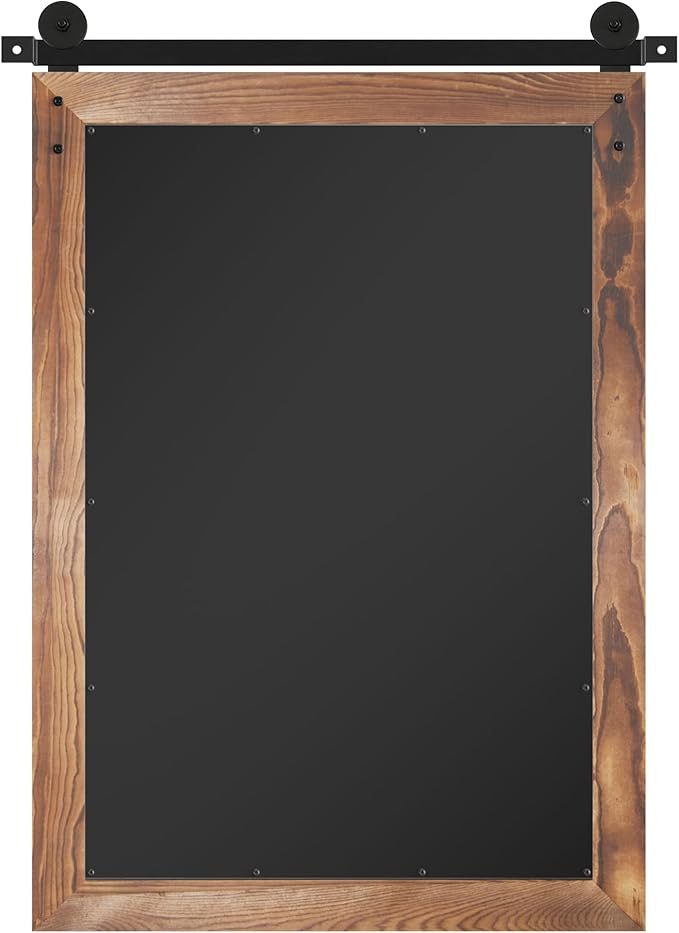 COGOOD Farmhouse Barn Door Mirror - 26" X 17" Rustic Wood Framed Wall Mirror for Bathroom, Living Room, Entryway Wall Decorative (Brown)