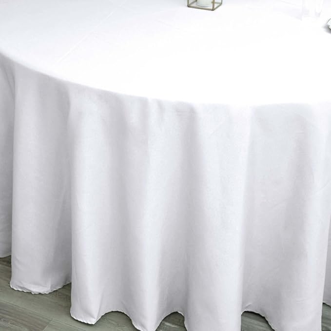 Efavormart Round Tablecloth, 120 Inch Stain & Wrinkle Resistant Washable Table Cloth, Decorative Polyester Fabric Table Cover for Banquet, Wedding, Dining - White
