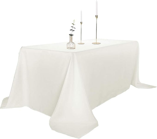 Ascoza 2pack 90x132 Inch Ivory Rectangular Tablecloth 8 Feet Table Cloth in Polyester Fabric for Wedding/Banquet/Restaurant/Parties