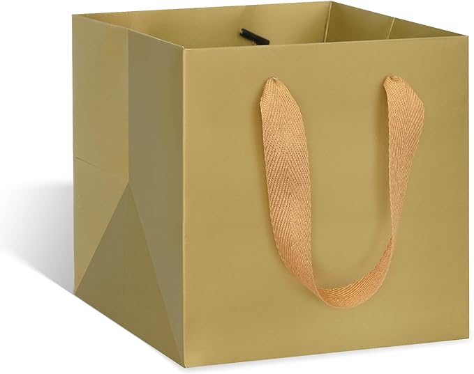 ADIDO EVA Gold Square Gift Bags Large Size Square Bottom Paper Bags with Handles for Party Favor, Shopping Bag (12x12x12 In, 10 CT)