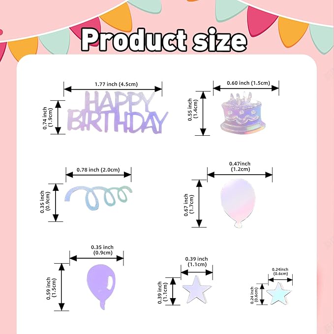Iridescent Happy Birthday Confetti, 3000 Pcs Birthday Cake Table Metallic Foil Confetti Party Table Decor for Party, Baby Shower, DIY Arts and Crafting