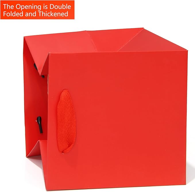 Red Paper Gift Bag Small Square Bottom Paper Bags With Handles (Red, 6 x 6 x 6 in, 10 Pcs)
