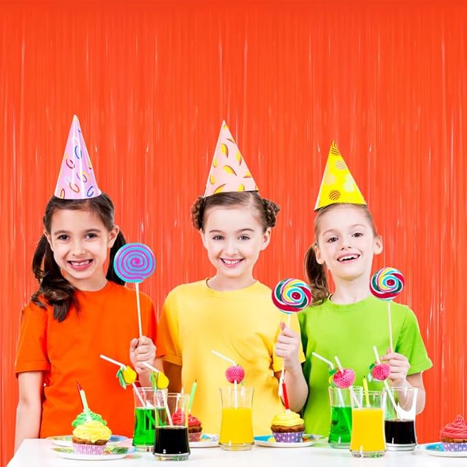 GOER 3.2 ft x 8.2 ft Metallic Tinsel Foil Fringe Curtains Party Photo Backdrop Party Streamers for Birthday,Graduation,New Year Eve Decorations Wedding Decor(5 Packs,Candy Tangerine)