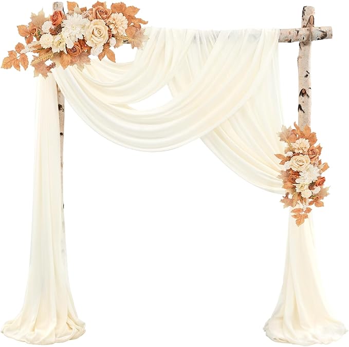 Wedding Arch Draping Fabric 2 Panels 20Ft Length x 28" Width Ivory Arch Drapes Chiffon Fabric Sheer Curtains Backdrop for Party Bridal Ceremony Ceiling Decor Wedding Stage Reception Decorations