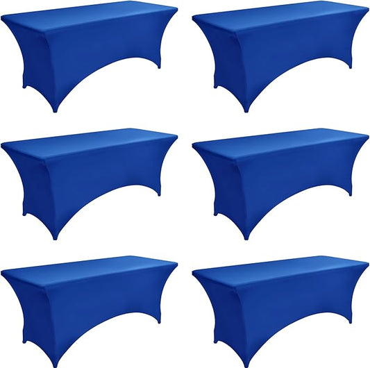 6-Pack 6ft Spandex Table Covers for Rectangle Standard Folding Tables - Wrinkle Resistant Stretch Tablecloths - Ultimate Fitted Table Protector for Parties, Trade Shows, Wedding