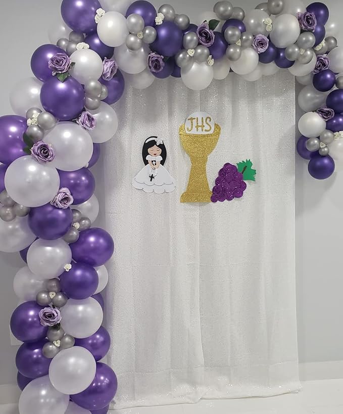 Poise3EHome 2Pcs 3Ft x 8Ft Sequin Backdrop Curtain, White Sequin Backdrop Curtain, Sequin Curtains for Party Wedding Sequence Backdrop