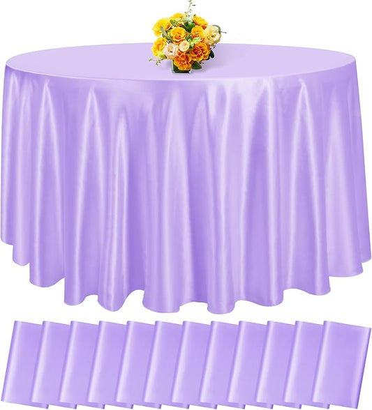 fani 12 Pack 120 Inch Lavender Satin Tablecloth - Silky Round Tablecloth Overlay Smooth Fabric Table Cover, Bright Table Decoration for Wedding Party Banquet Events Restaurant Kitchen Dining