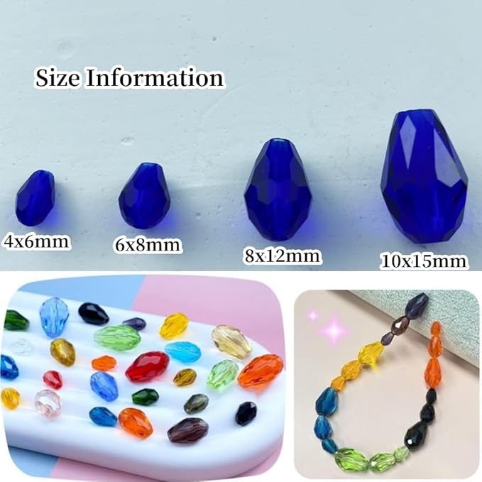 130pcs 6x8mm Teardrop Crystal Glass Beads Vertical Hole Faceted Glass Teardrop Spacer Beads for Bracelets Necklace Earring DIY Jewelry Making Craft(Sapphire Blue)
