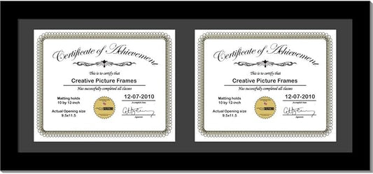 Creative Picture Frames [14x30bk-b Black Horizontal Double Diploma Frame with 2 opening Black Mat, Holds 2-10x12-inch Documents with Wall Hanger