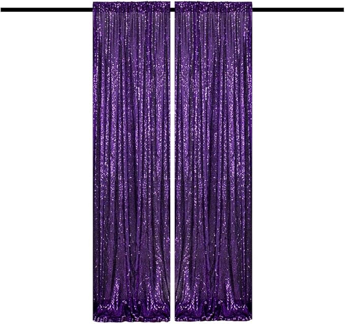 Purple Sequin Backdrop Curtains Glitter Drapes 2FTx8FT 2 Panels for Wedding Birthday Party Decorations Sparkly Photography Background