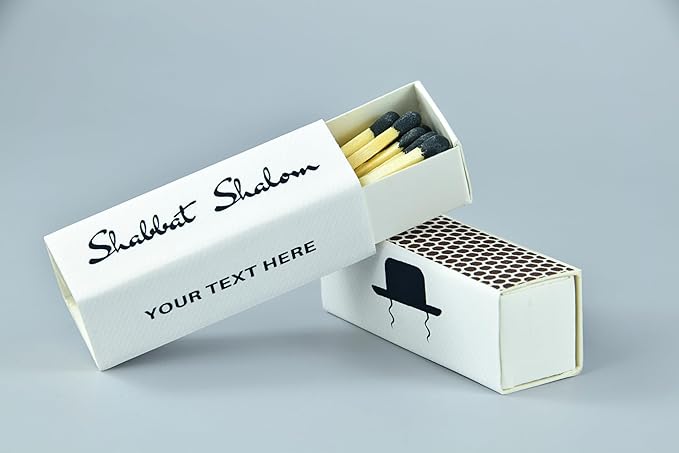 Customizable Personalized Matchboxes – Set of 10 – Shabbat Shalom Design – Colorful Matches & Matchsticks – Perfect for Shabbat (2" Matchsticks, Shabbat #1)