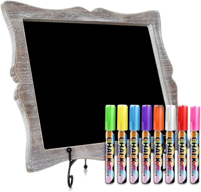 Tabletop Chalkboard Sign with Easel (11x13) + 8 Brilliant Liquid Chalk Markers | Rustic Brown, Melamine, Hand Crafted Sweetheart Frame - Multipurpose Small Chalkboard Sign