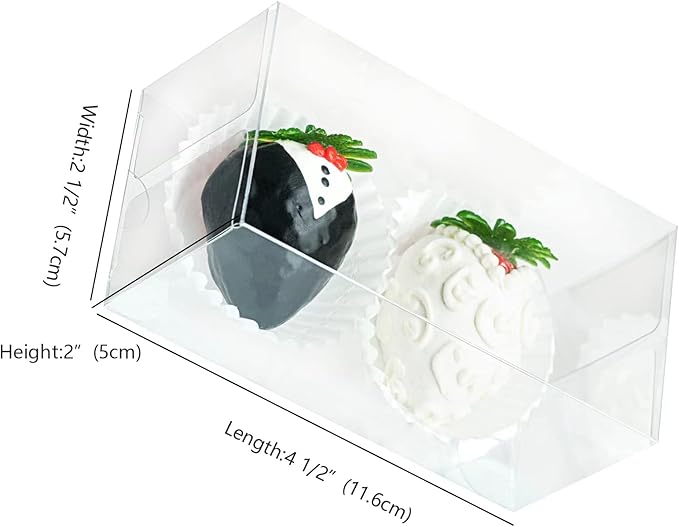 RomanticBaking 50Pack 4 1/2" x 2 1/4"x 2" Clear Chocolate Covered Strawberries Boxes for 2 Macaron Boxes for 4 Bakery Boxes Small Treat Boxes for Wedding Birthday Party