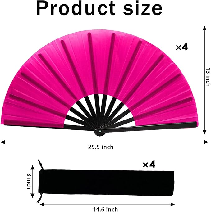 13inch Large Rave Fan Popping Clacking Fans for Line Dancing,Hand Fans for Women Foldable,Boots on The Ground Fan,Portable for Outdoor,Wedding,Party,Decoration (4pcs Pink)