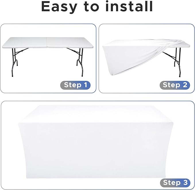 Nasitos White Fitted Table Covers for 6 Foot Tables - 72 x 30 Inch - 6 Pack Stretch Spandex Rectangle Table Clothes, Polyester Fabric Tablecloths for Parties, Trade Show, Craft Show, Birthday