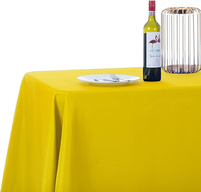 Ascoza 2pack 90x132 Inch Yellow Rectangular Tablecloth 8 Feet Table Cloth in Polyester Fabric for Wedding/Banquet/Restaurant/Parties
