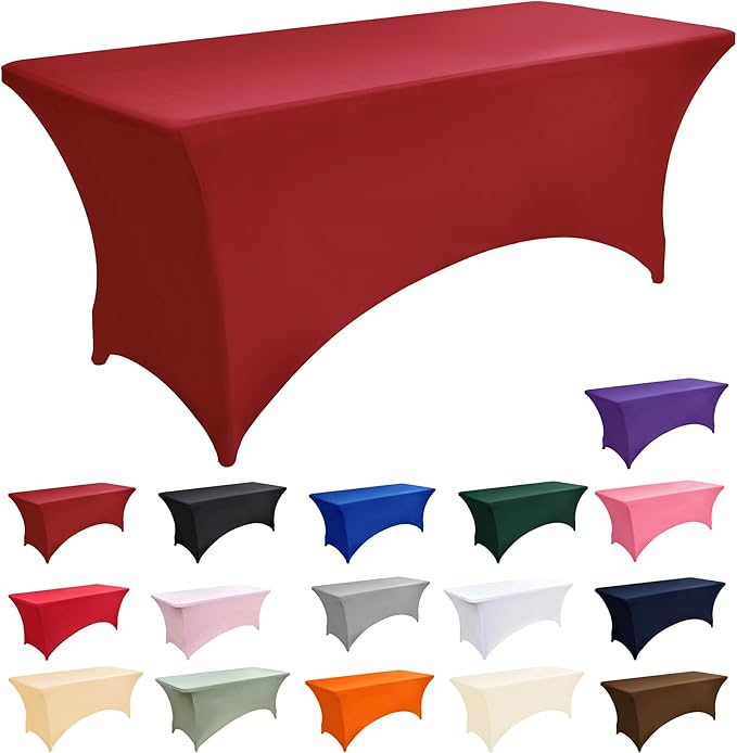 2-Pack 4ft Spandex Table Covers for Rectangular Folding Tables - Wrinkle Resistant Stretch Tight Table Cloths - Ultimate Fitted Table Protector for Parties, Banquet, and Wedding