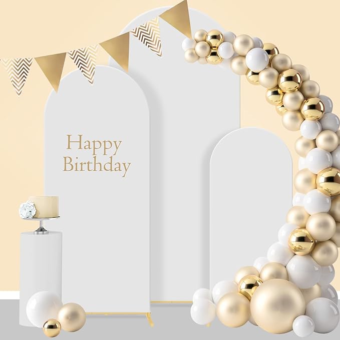 Wedding Arch Backdrop Stand Set of 3, Metal Stand with Arch Cover, Wedding Balloon Stand for Birthday, Baby Shower, Anniversary, Graduation Decoration