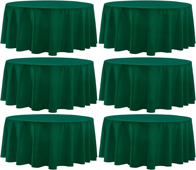 Round Tablecloth 6 Pack 90 Inch Dark Green Tablecloths Washable Decorative Linen Polyester Table Clothes Cover for Dining Table Banquets Buffet Parties and Wedding